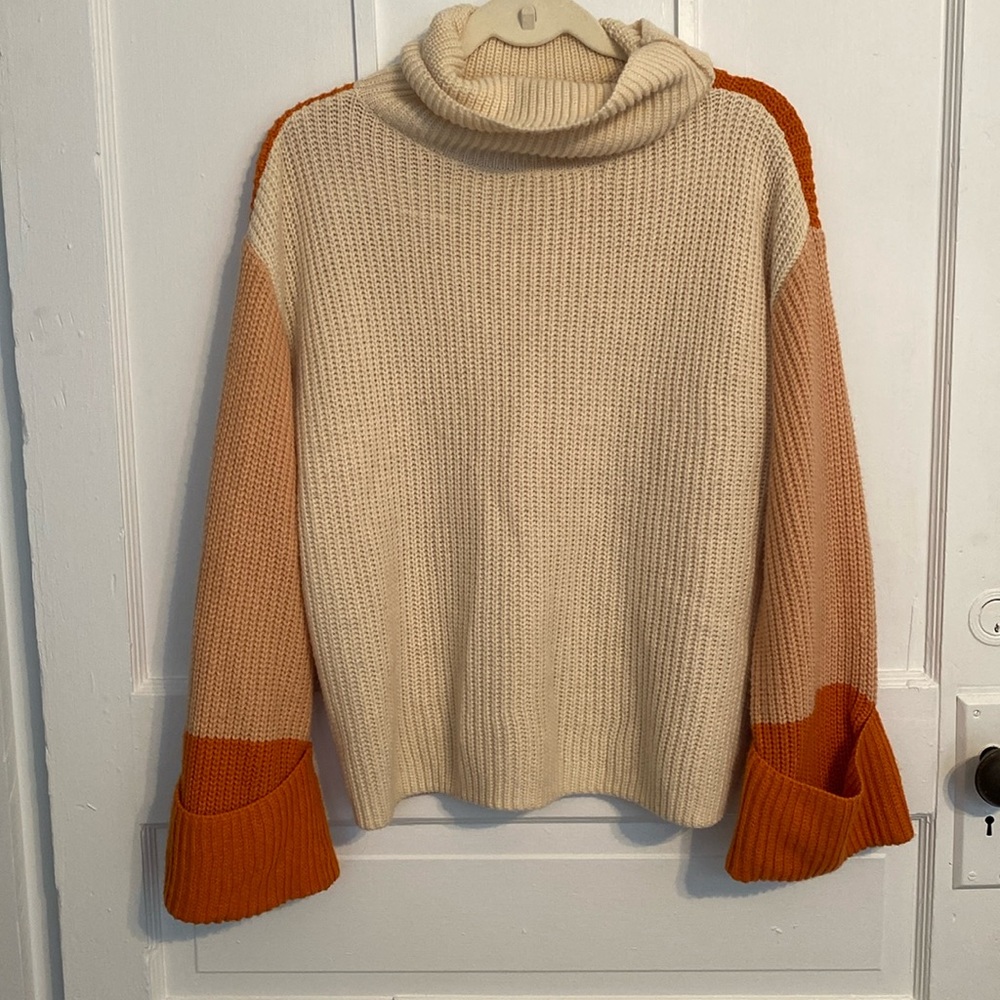 Simplee cowl neck color block sweater
